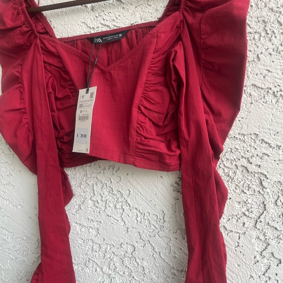 ZARA Cropped Blouse with Puff Sleeves Women’s XS NWT - Picture 3 of 10